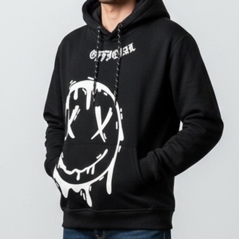 RGSTR Mens Official‎ Dripping Smiley Face Hoodie Black Streetwear S emo Skater